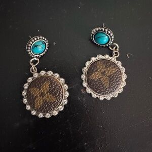 Chic Turquoise and Brown Dangle Earrings